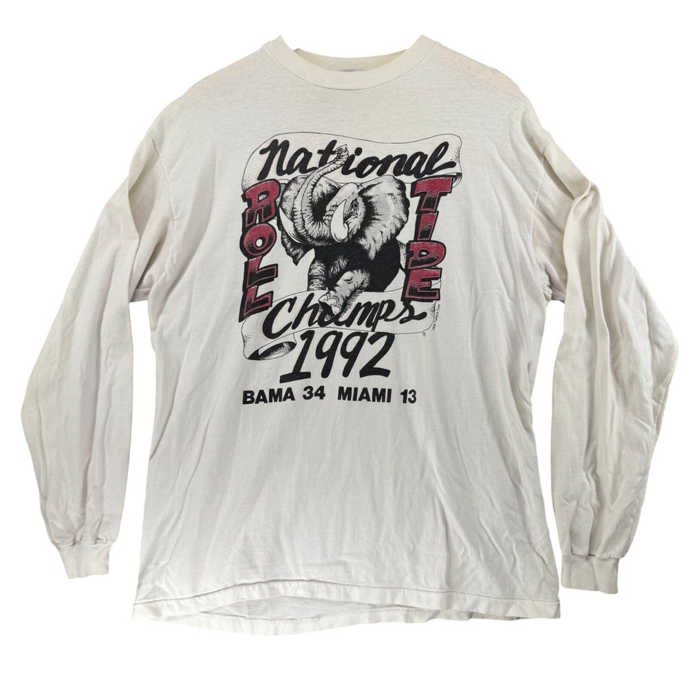 Vintage T-Shirt Mens Large White Alabama Crimson Tide 1992 National Champs